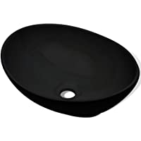 vidaXL Lavabo Baño Forma Ovalada Moderno y Lujoso de Cerámica Negro Lavamanos